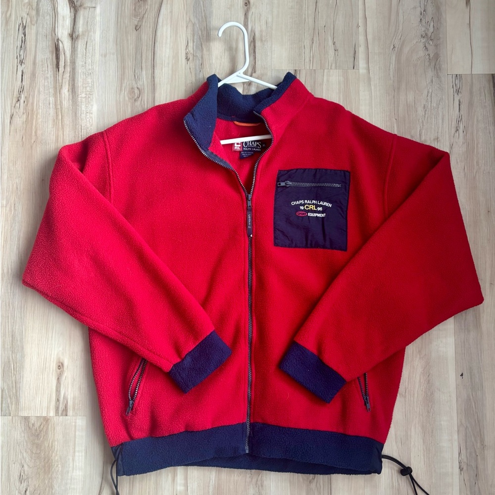 Vintage Ralph Lauren/Chaps 1996 Red and Navy Zip Up Sweater